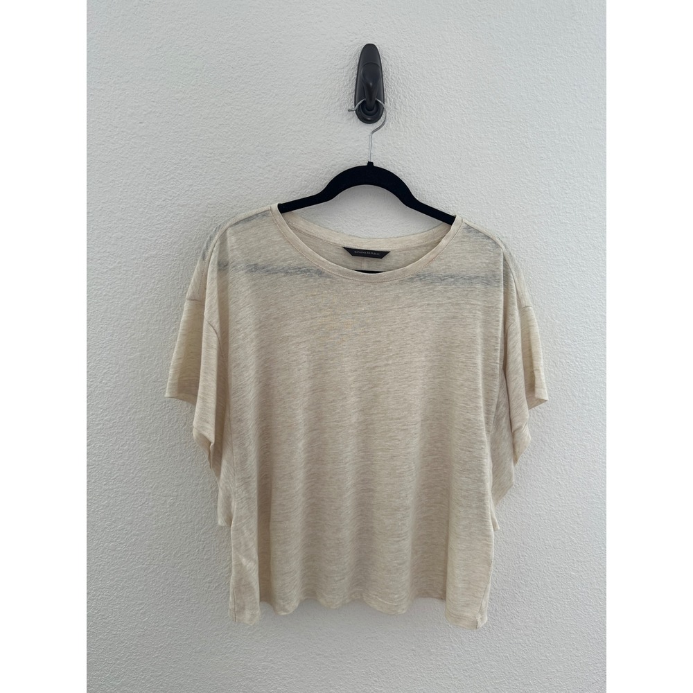 Banana Republic Linen Blend Dolman Sleeve Tee Oversized Cream Beige Top OS